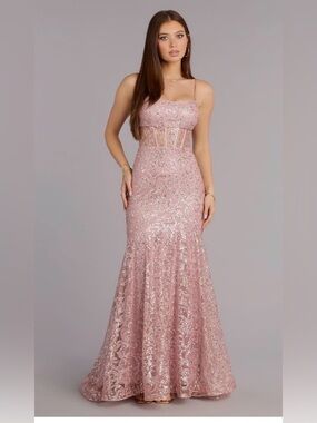 Blush Pink Sequined Prom Dress